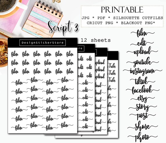 SCRIPT 3 Stickers/printable Planner Stickers/social Media - Etsy