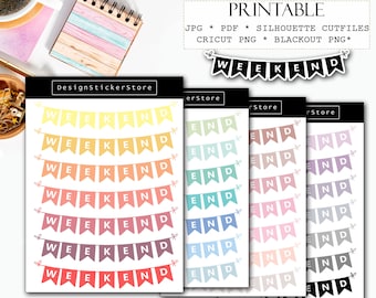 WEEKEND BANNER printable planner stickers/Weekend functional stickers/Printable planner stickers