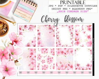 CHERRY BLOSSOM printable planner stickers/Cherry blossom weekly kit/Printable pink floral weekly kit/Printable planner stickers