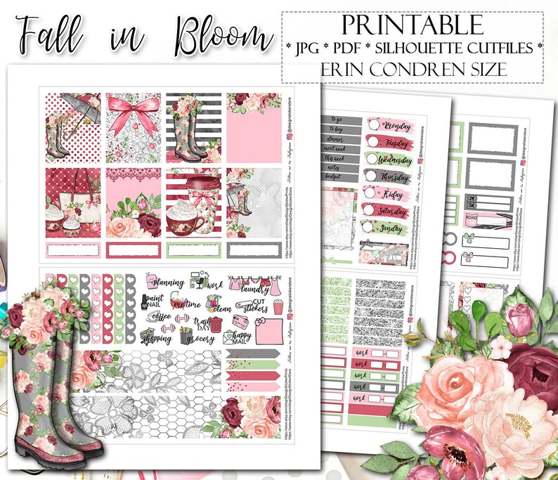 FALL IN BLOOM printable planner stickers for Erin Condren Etsy