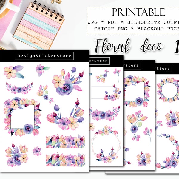 FLORAL BOXES 1 printable planner stickers/Printable floral deco/Printable planner stickers
