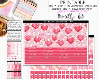 Monthly kit stickers/February printable monthly kit/Valentines monthly kit/Valentines stickers/February monthly kit for Erin Condren Planner