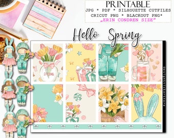 HELLO SPRING printable weekly kit/Printable planner stickers/Printables easter stickers/Spring floral stickers/Easter sticker kit
