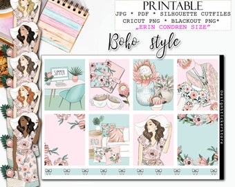 BOHO STYLE printable weekly kit/Printable planner stickers/Printable floral stickers