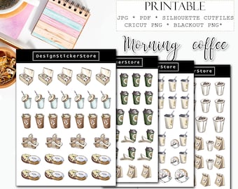 MORNING COFFEE printable icon set/Printable planner stickers