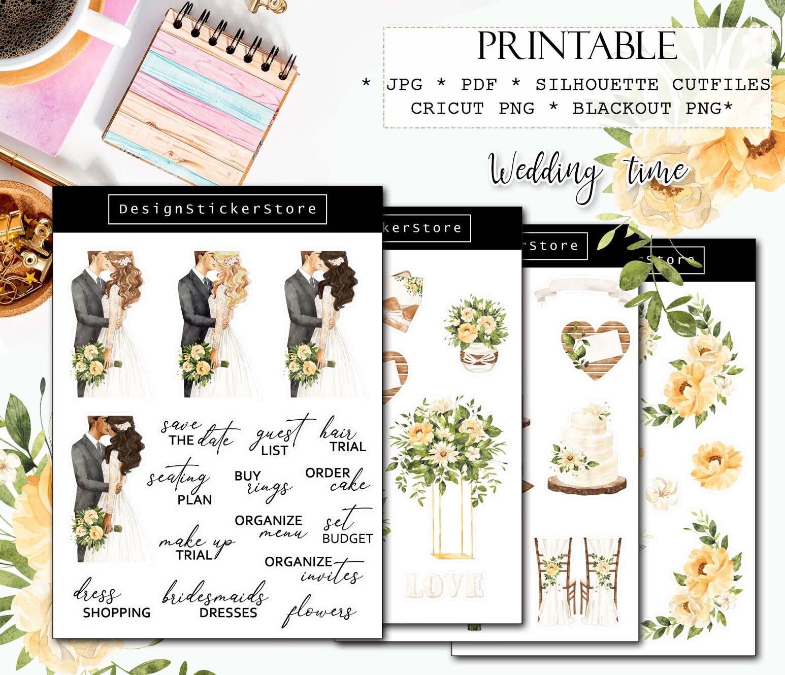 WEDDING TIME deco planner stickers Printable planner Etsy WEDDING TIME deco planner stickers Printable planner Etsy
