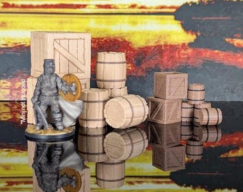 RPG Scatter Terrain: Boxes & Barrels Set for DnD and Tabletop Games
