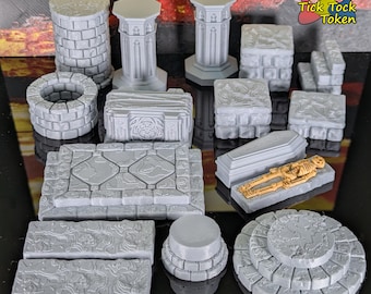 Dungeon Scatter Terrain Set (16pcs): Columns, Altar, Well - 28mm RPG