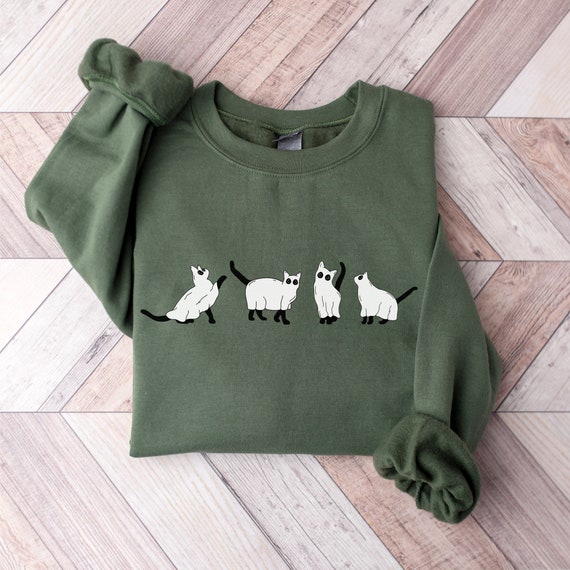 Ghost Cat Halloween Sweatshirt Black 
