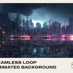 Rainy Cityscape Wallpaper City Skyline | Animated Background for Streaming | Instant Digital Download Seamless Loop Video | Vtuber Twitch