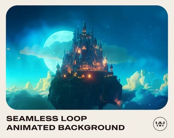 Vtuber Animated Background for Twitch Streaming | Castle in the Sky | Instant Digital Download High Quality Seamless Loop Video