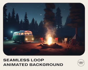 Animated Background for Streaming | Summer Camping Campfire in the Woods | Instant Digital Download Seamless Loop Video | Vtuber Twitch