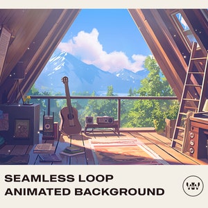 Vtuber Animated Background for Twitch Streaming | Cozy Tree House Attic Nook Treehouse Nature | Instant Digital Download Seamless Loop Video