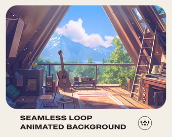 Vtuber Animated Background for Twitch Streaming | Cozy Tree House Attic Nook Treehouse Nature | Instant Digital Download Seamless Loop Video