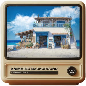 Sunny Seaside Beach Store Ocean View Animated Background for Streaming | Instant Digital Download Seamless Loop Video | VTuber Twitch OBS