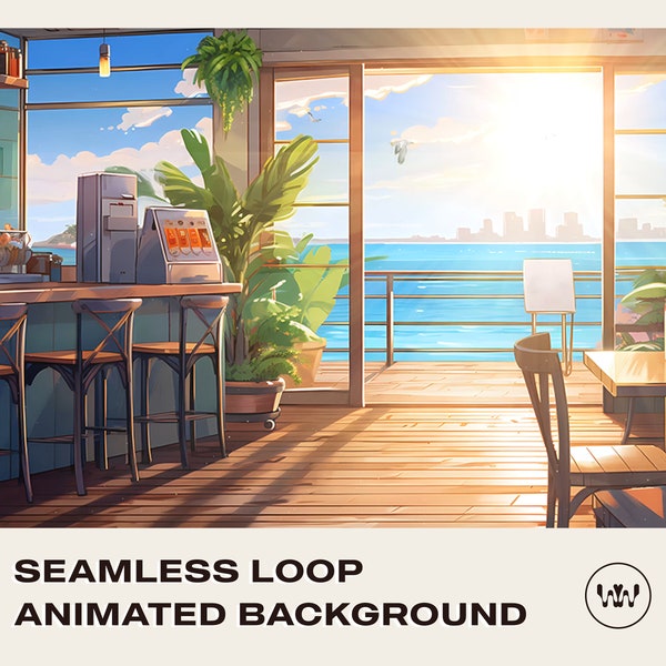 Seaside Beach Cafe Animated Background for Streaming | Instant Digital Download Seamless Loop Video | Vtuber Twitch