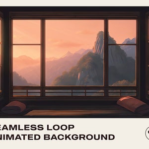 Zen Window Mountain View Bay Window BG Animated Background for Streaming | Instant Download Seamless Loop Video | Vtuber Twitch Youtube