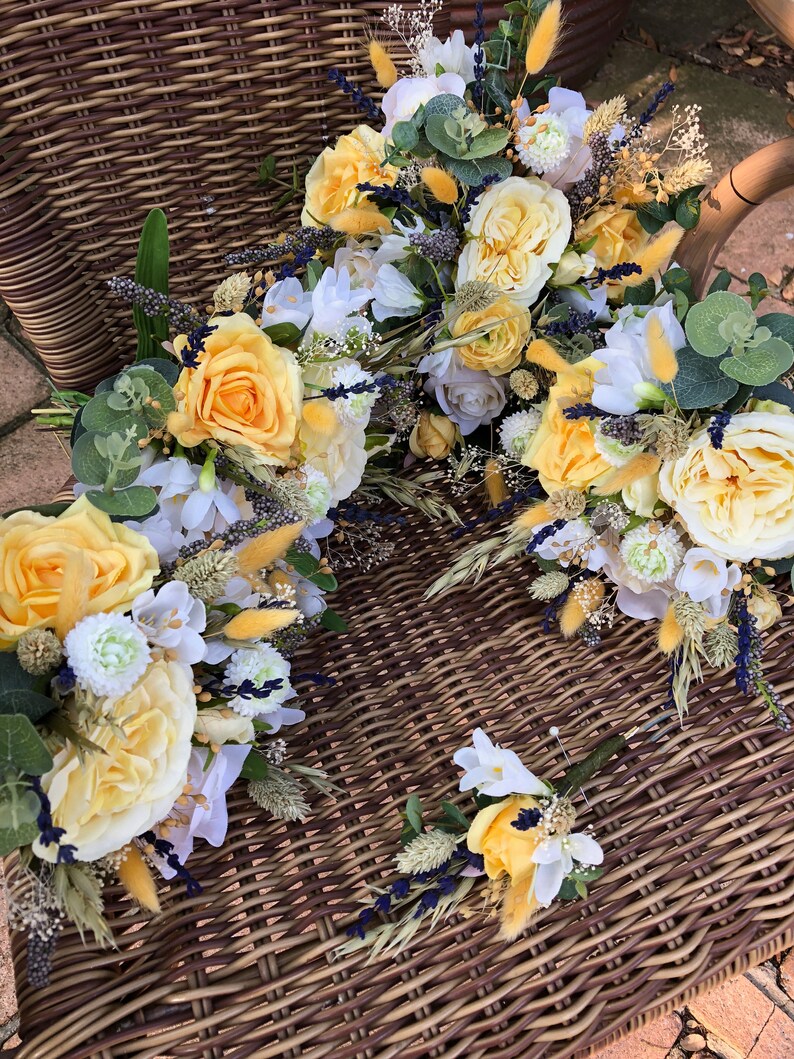 rustic flowers destination Weddings lemon roses wedding bouquet roses lavender Bohemian bouquets Boho Sunshine Bride/'s bouquet