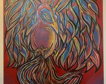 Original Painting - RED RAINBOW PHOENIX