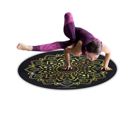 55x55 Black Round Yoga Mat, Eco Friendly Suede, Natural Rubber