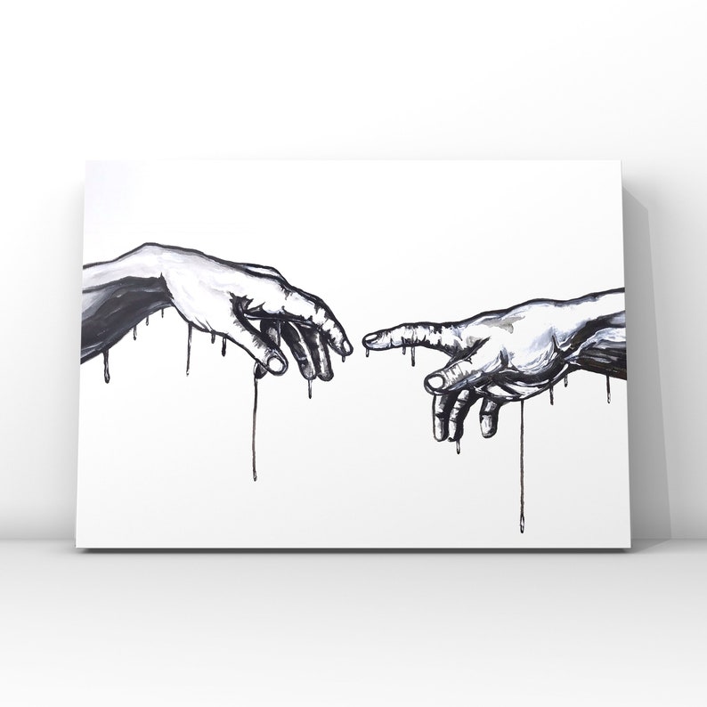 Michelangelo Hands of God and Adam, Original Painting on Canvas , the Creation of Adam