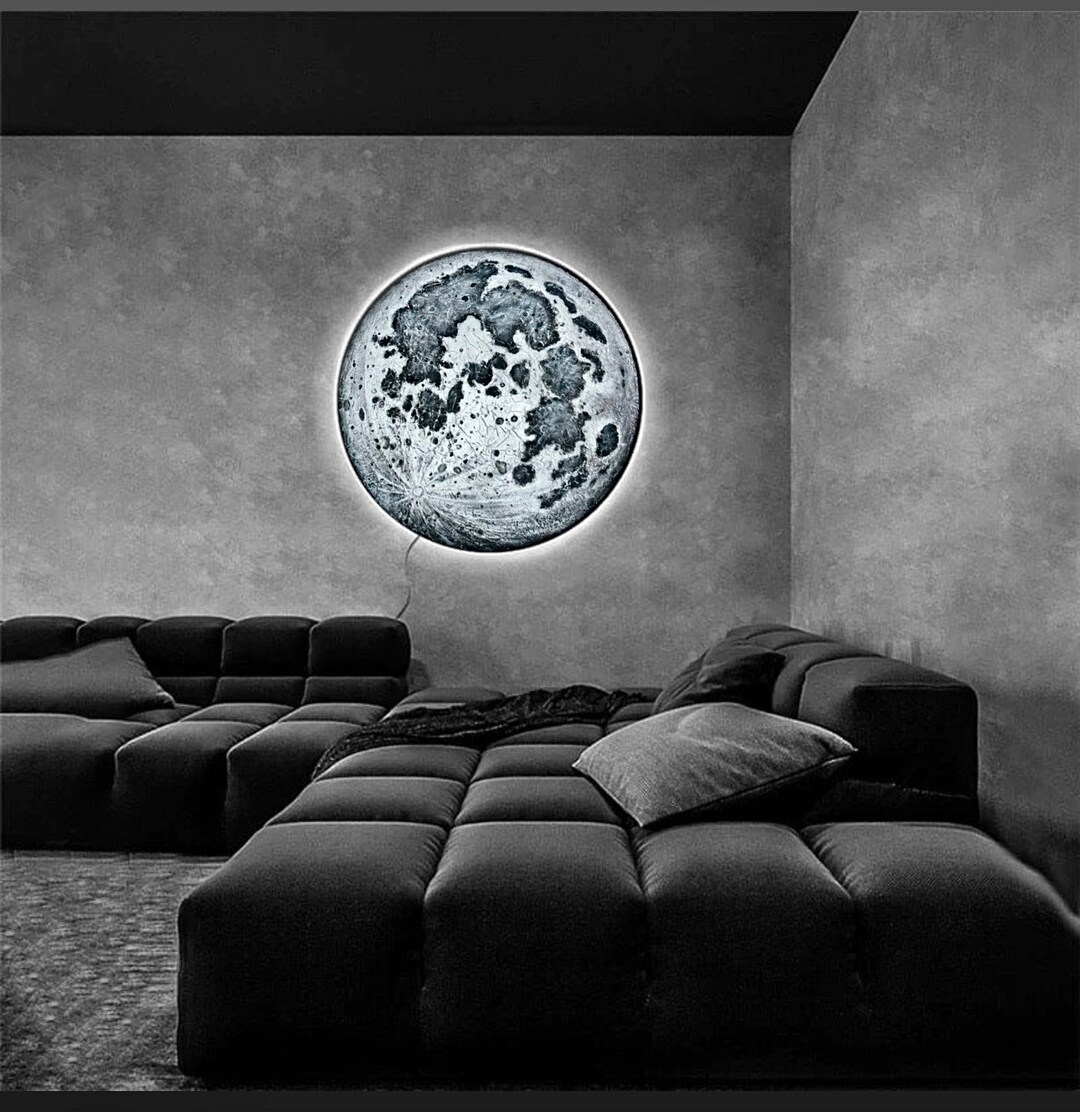 Moon Painting 32 Inch LED Lights , Moon Wall Decor, 3D Moon