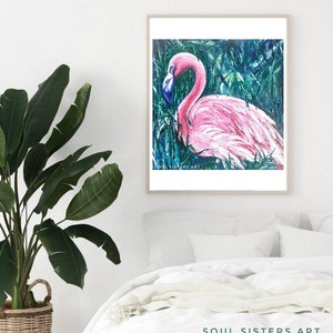 Flamingo Painting 24x24 in , Original Oil Painting on Canvas , Flamingo , Pink flamingo ,  Flamingo In Jungle , tropical painting , animals