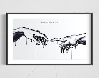 Michelangelo: Hands of God and Adam, Wall Art, The Creation of Adam, Sistine Chapel. Fine Art Print/Poster