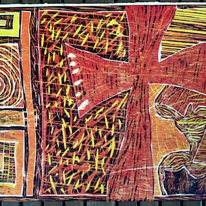 Reduction Woodcut Modern Print, Outsider Art, A.E. Davis, &quot;Mis-pronounce-i-ation&quot;