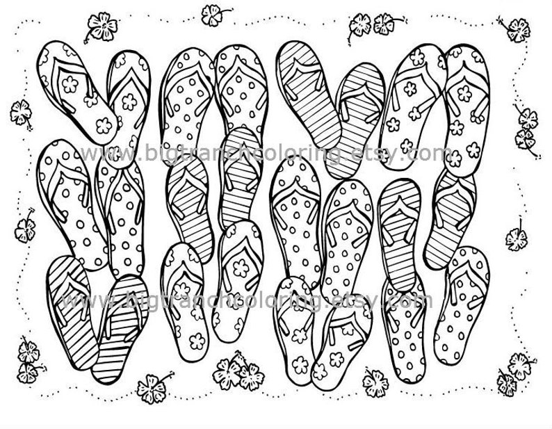 Summer Flip Flops Adult Coloring Page Colouring Printable | Etsy