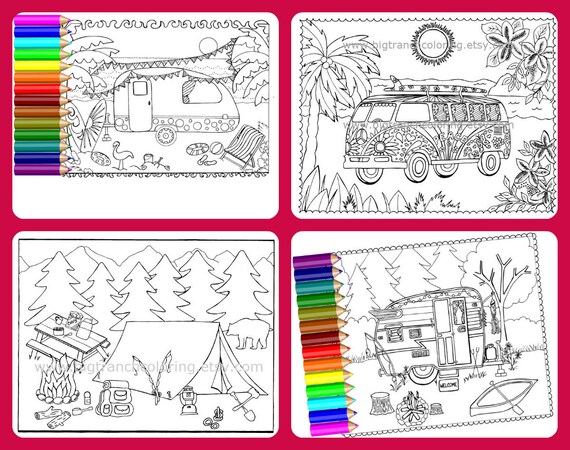 Camping Coloring Pages Set of 4 Colouring Coloring for | Etsy