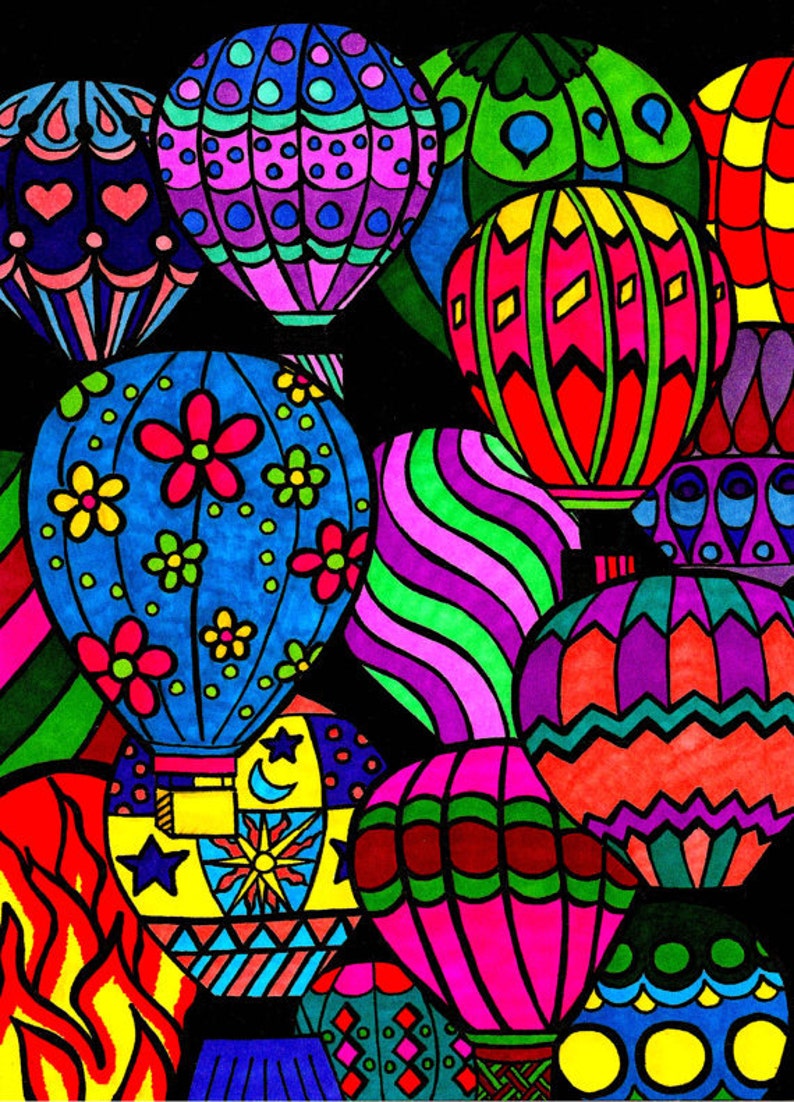 Download Adult Coloring Colouring Hot Air Balloons Hand Drawn | Etsy