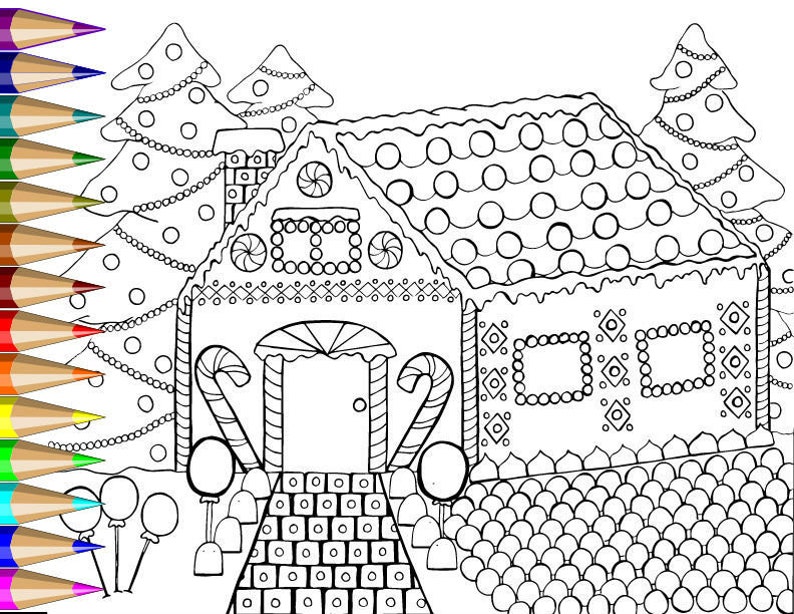 Christmas Gingerbread House Adult Coloring Page Colouring | Etsy