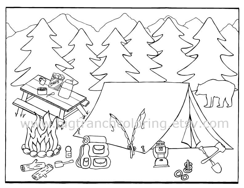 Camping Coloring Pages Set of 4 Colouring Coloring for | Etsy