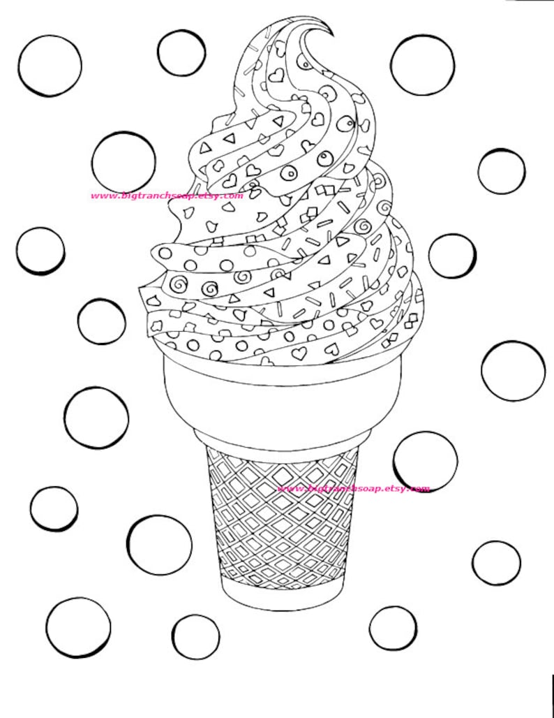 Download Adult Coloring Page Colouring Ice Cream Cone Hand Drawn | Etsy