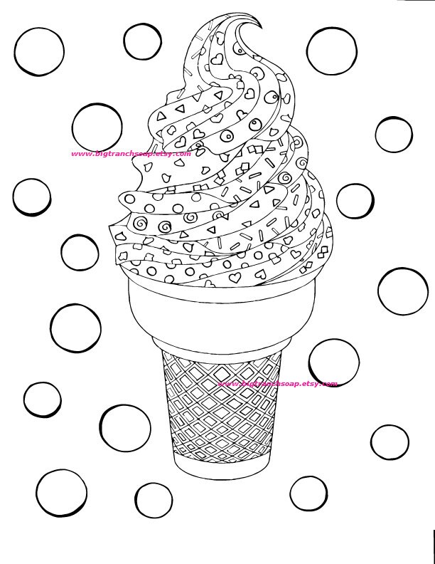Adult Coloring Page Colouring Ice Cream Cone Hand Drawn | Etsy