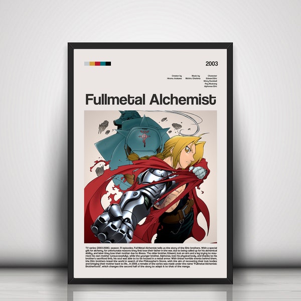 Fullmetal Alchemist poster, Anime poster print, wall nursery,movie poster - Fine Art Poster Decor Home Watercolor Gift Illustration