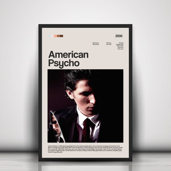 American Psycho movie poster,  American Psycho movie poster print, vintage wall decor, retro, movie poster art