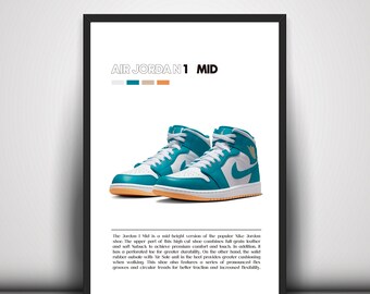 Air Jordan I Mid,sports poster, sneakers, MJ, Chicago Bulls, basketball player, michael Jordan,fashion poster,Air Jordan 1