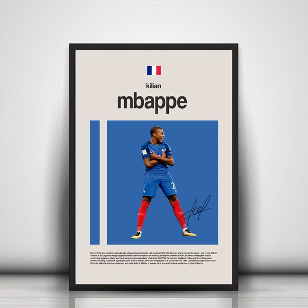 Joueur de football Kylian Mbappé, affiche de sport, footballeur, joueur de football, affiche de football, athlète célèbre, sport