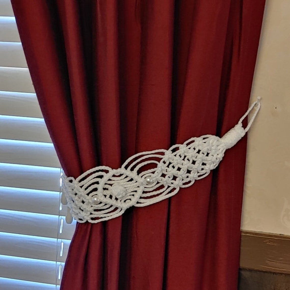 Handcrafted Macrame Curtain / Drapery Tie Backs with Pearl Etsy