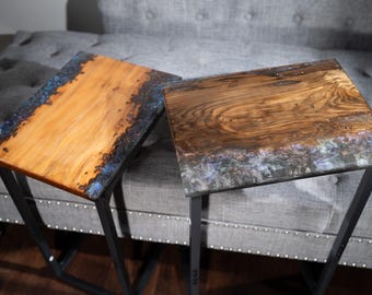 Handcrafted Sinker Cypress Epoxy C-Table – Modern Side Table