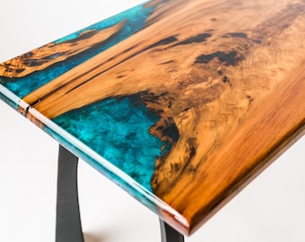 Blue Ocean Coffee Table | Sinker Cypress with Layered Epoxy Design | Tropical Coastal River Table