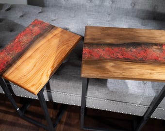 Sinker Cypress and Epoxy Resin C-Table – Handmade Sofa Side Table