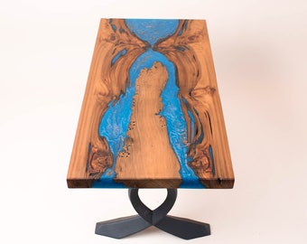 Handcrafted Sinker Cypress Coffee Table - Bright Blue Epoxy Resin, Unique Design