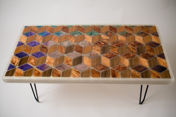 3 D Diamond Pattern Coffee Table With Sinker Cypress And Resin Etsy