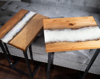 Custom Resin C-Table | Sinker Cypress Sofa Table with Unique Colors | Handcrafted Accent Table