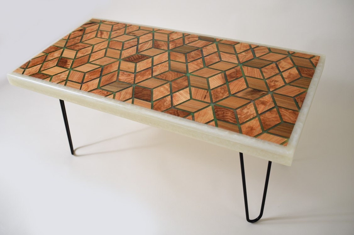 3D Diamond Pattern Coffee Table With Sinker Cypress and Resin Etsy