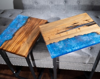 Handcrafted Epoxy C-Table – Sinker Cypress Sofa Side Table