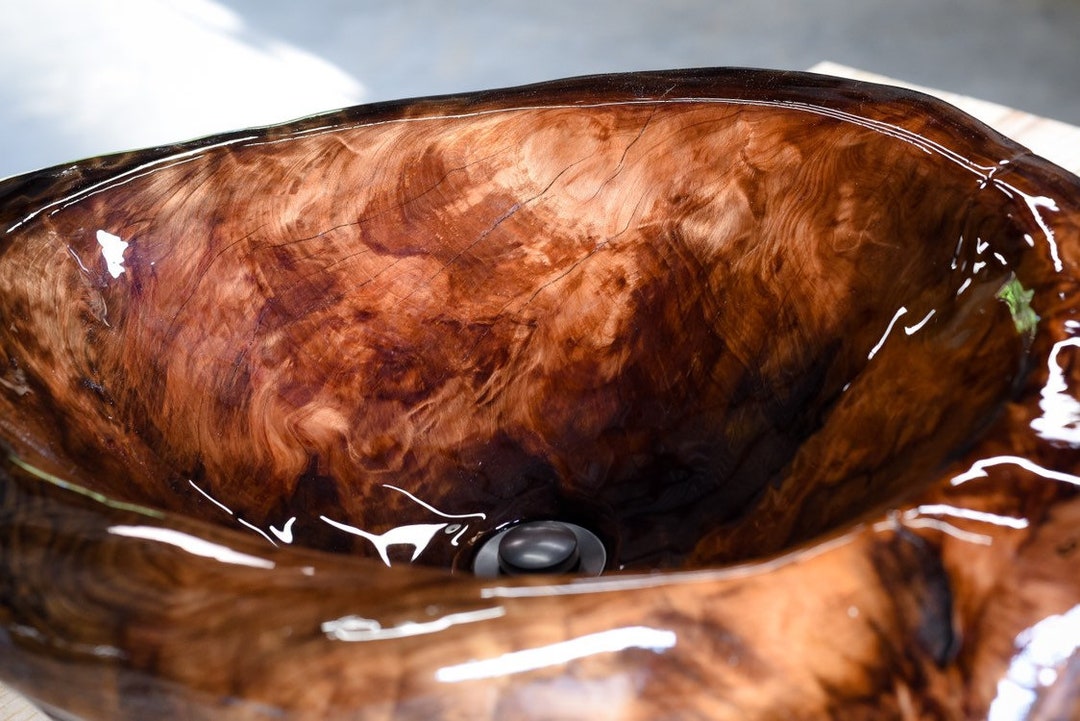 Hand Carved Wooden Bathroom Vanity Sink Made From Sinker Cypress Burl